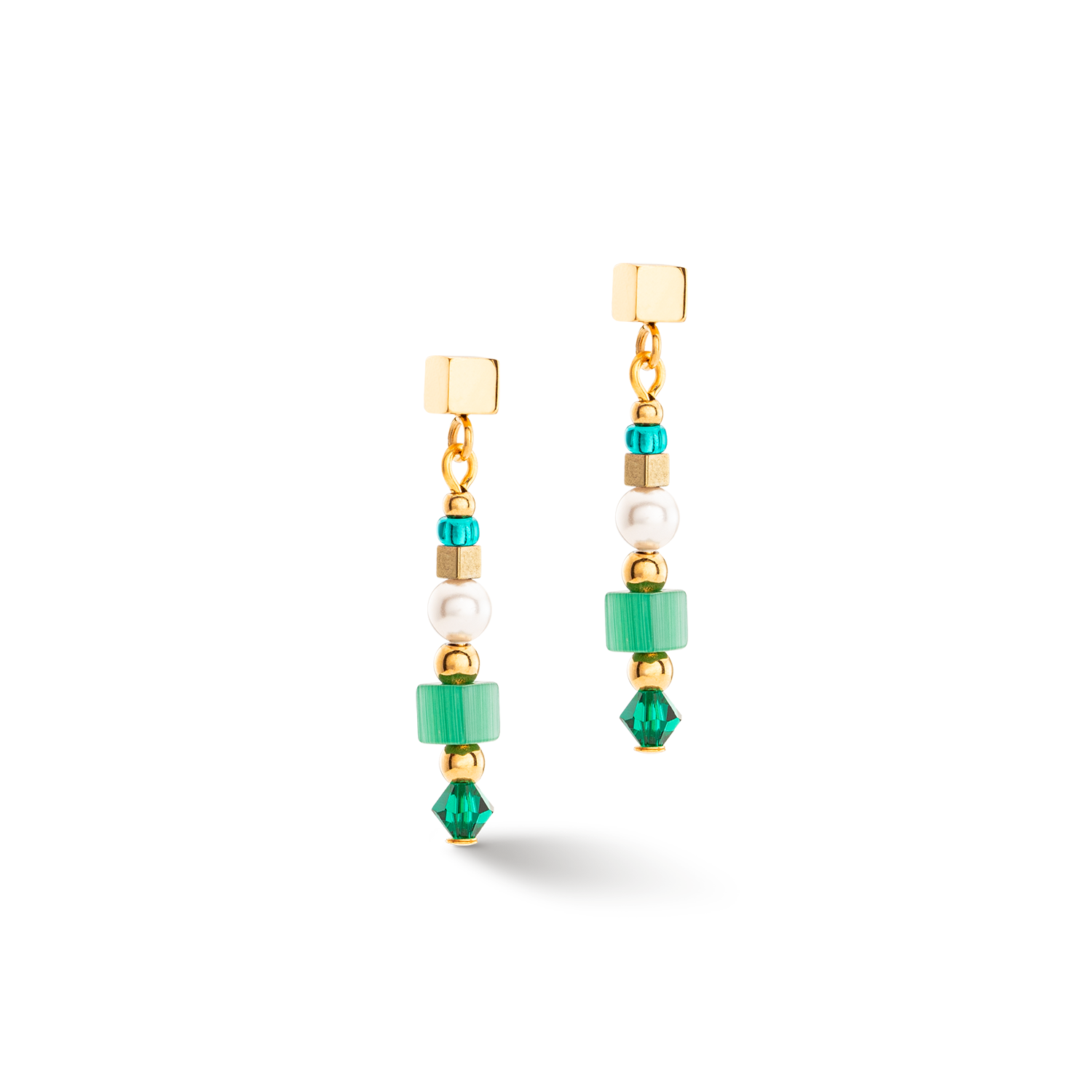 Earrings Square Stripes gold-green