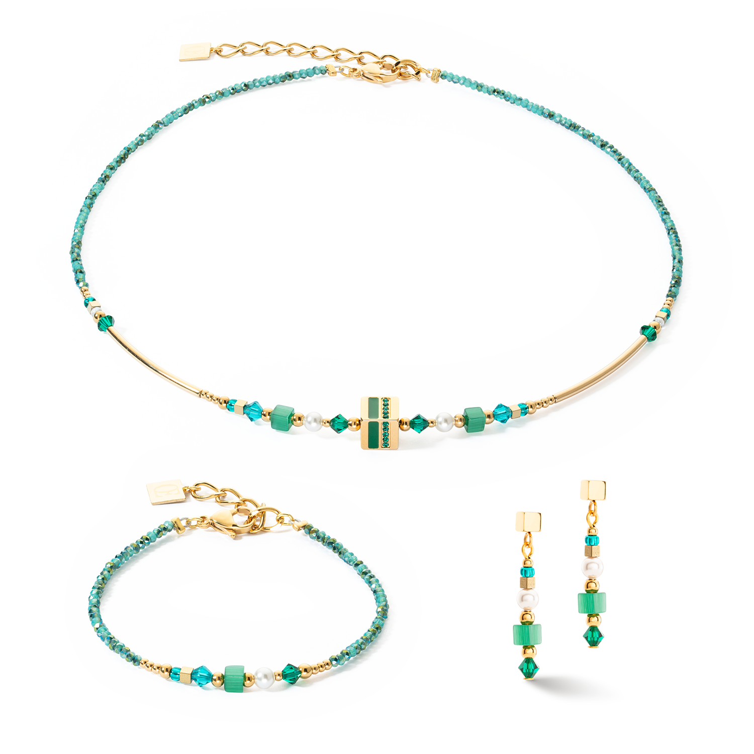Earrings Square Stripes gold-green