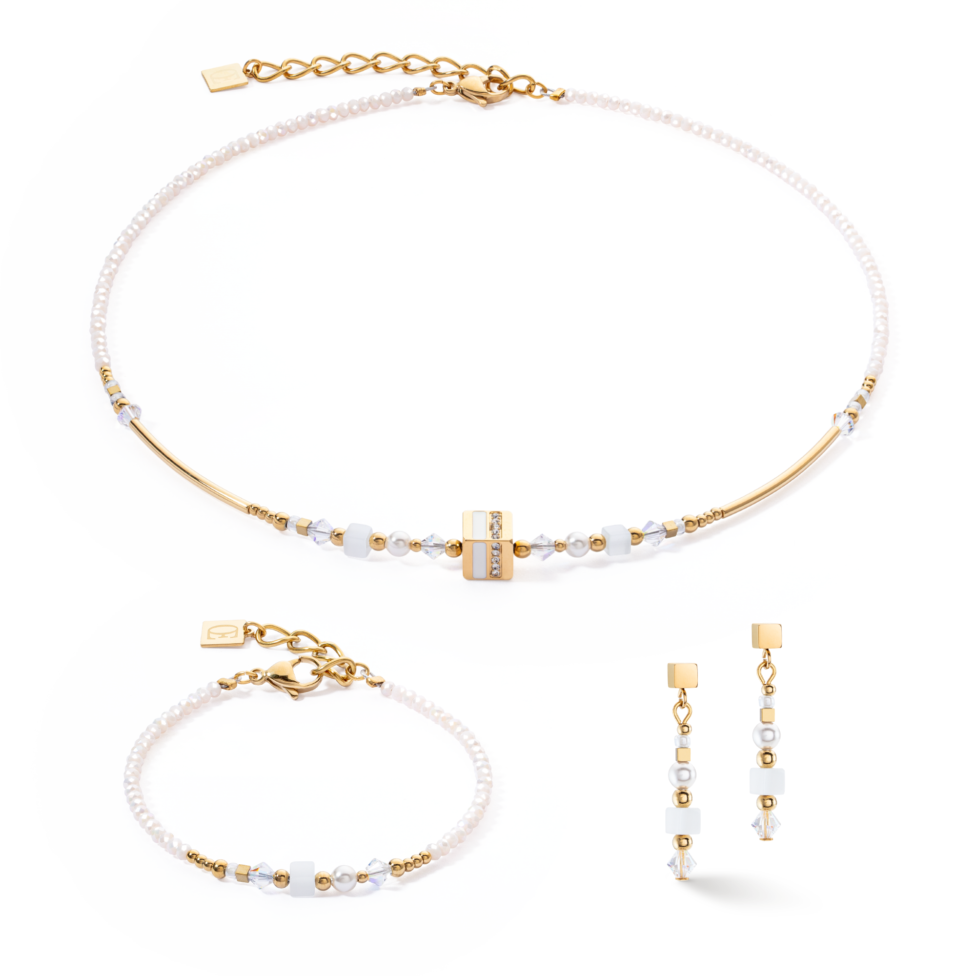 Earrings Square Stripes gold-white