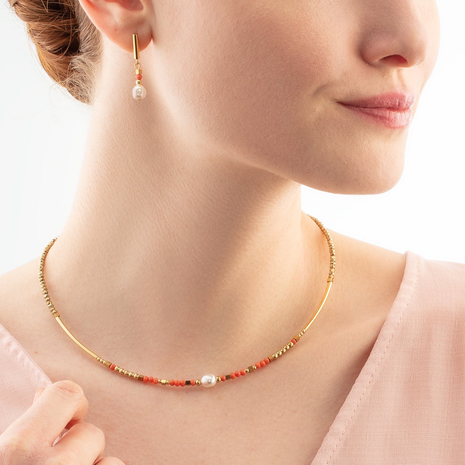 Earrings Sunset Pearl gold-coral