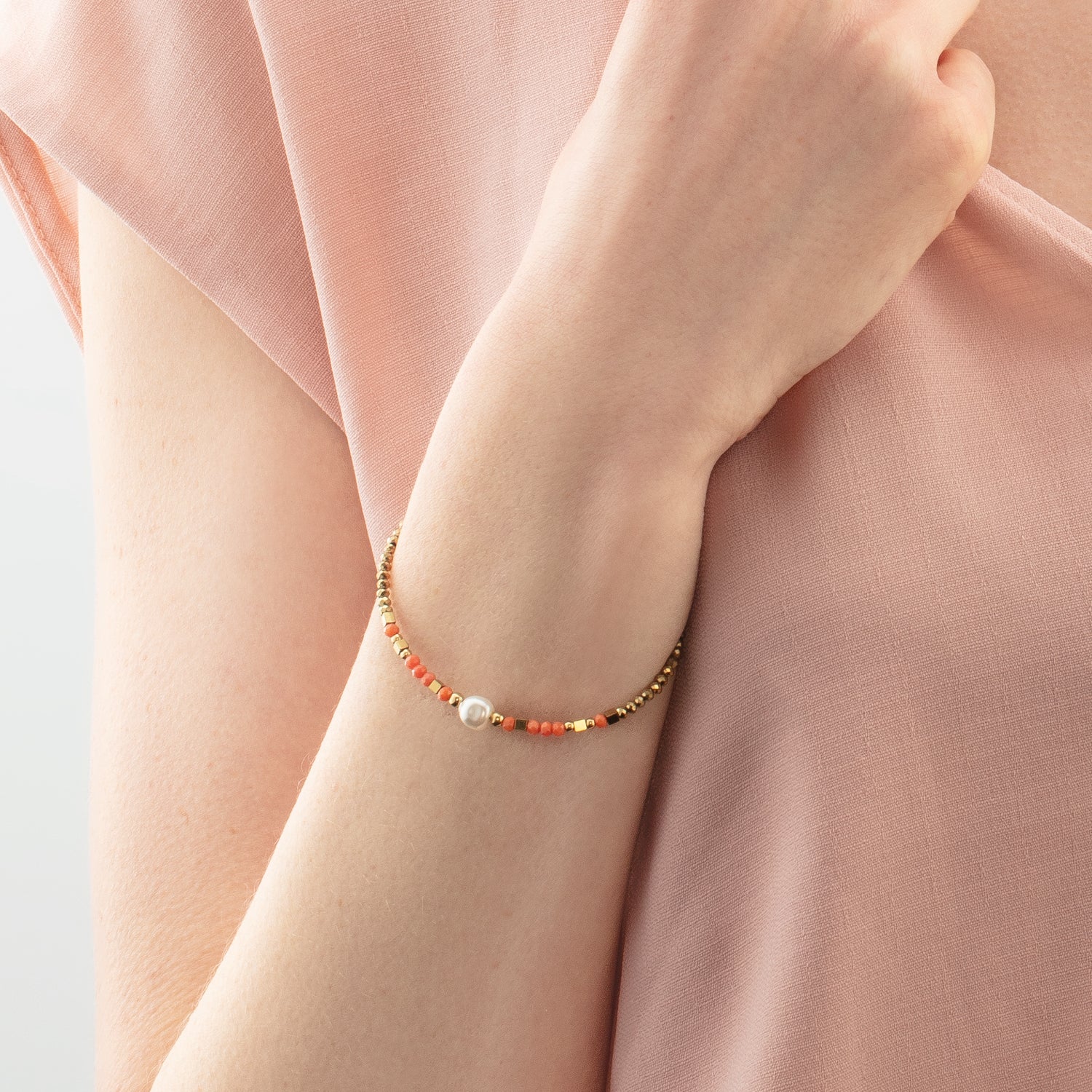 Bracelet Sunset Pearl gold-coral