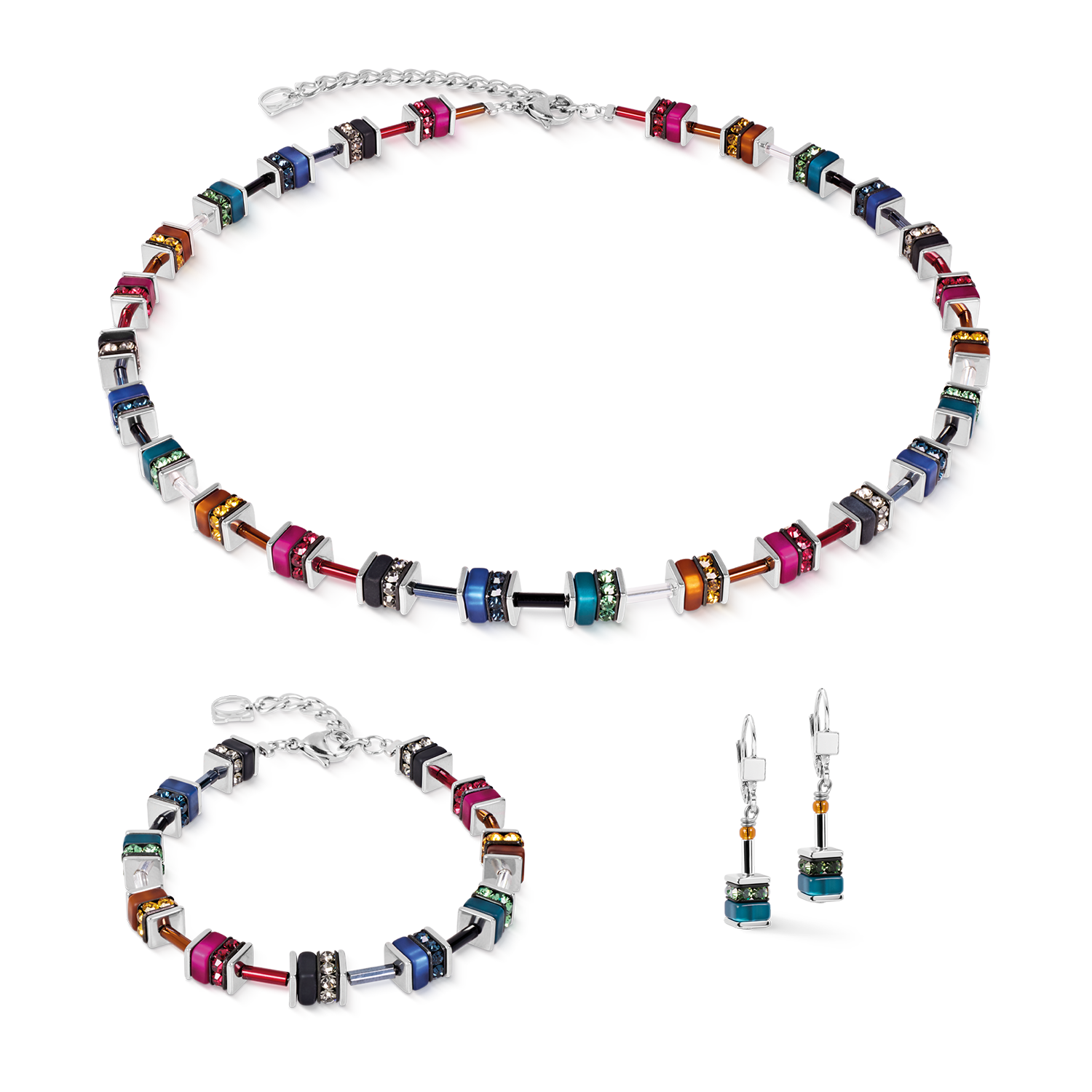 GeoCUBE® Necklace classic Polaris & Rhinestone multicolour Winter