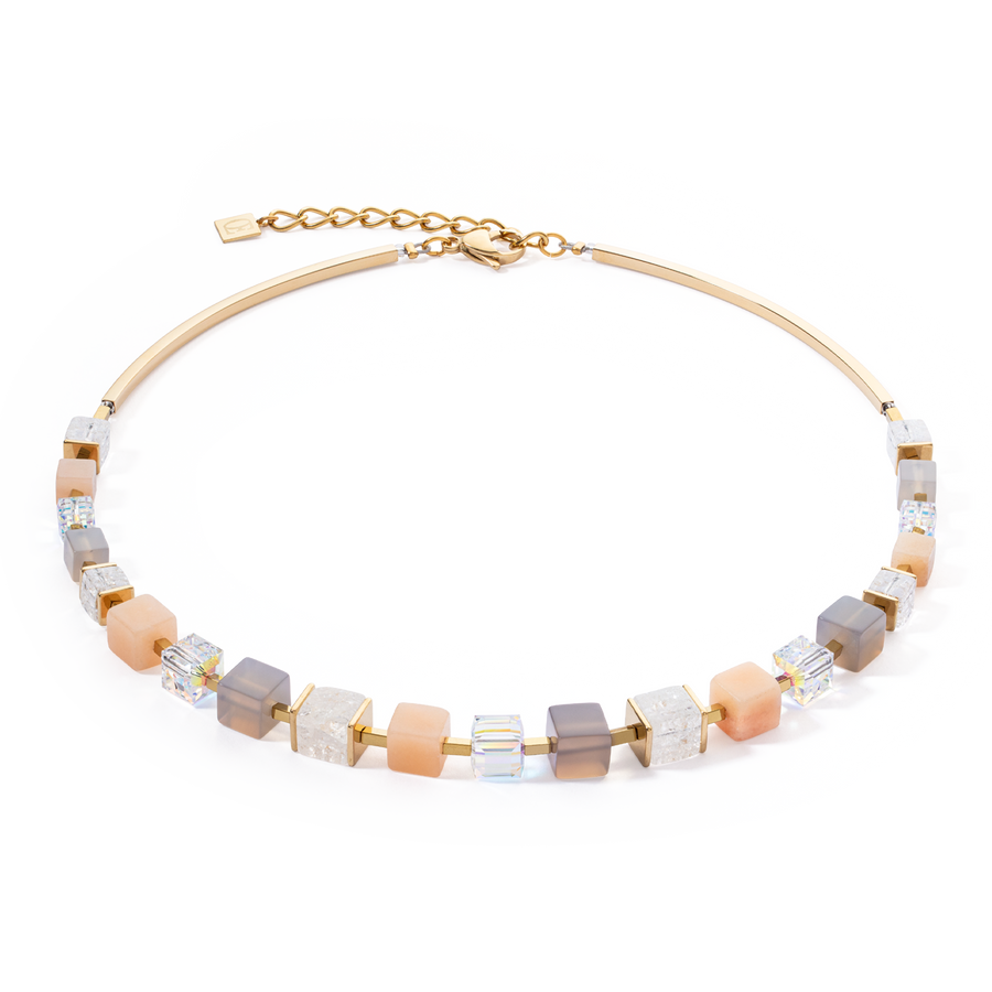 Necklace Precious Statement Cubes grey-peach