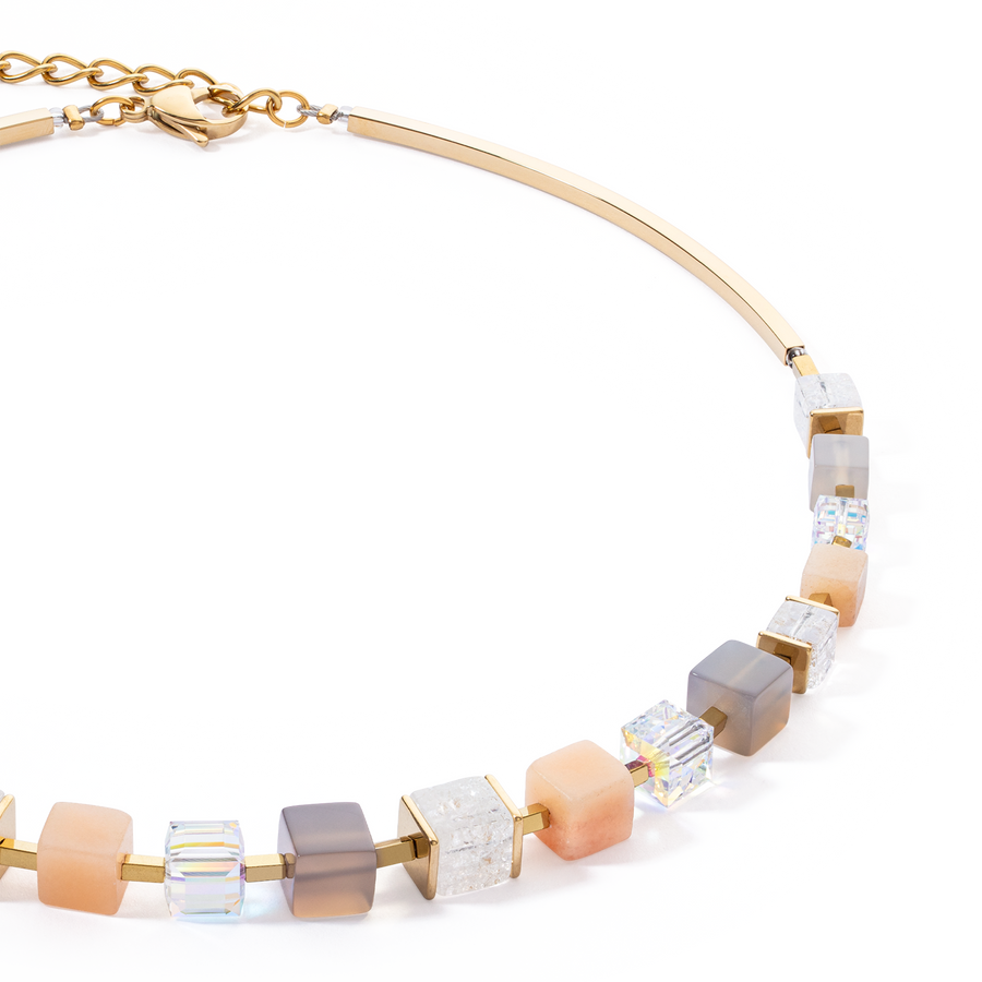Necklace Precious Statement Cubes grey-peach