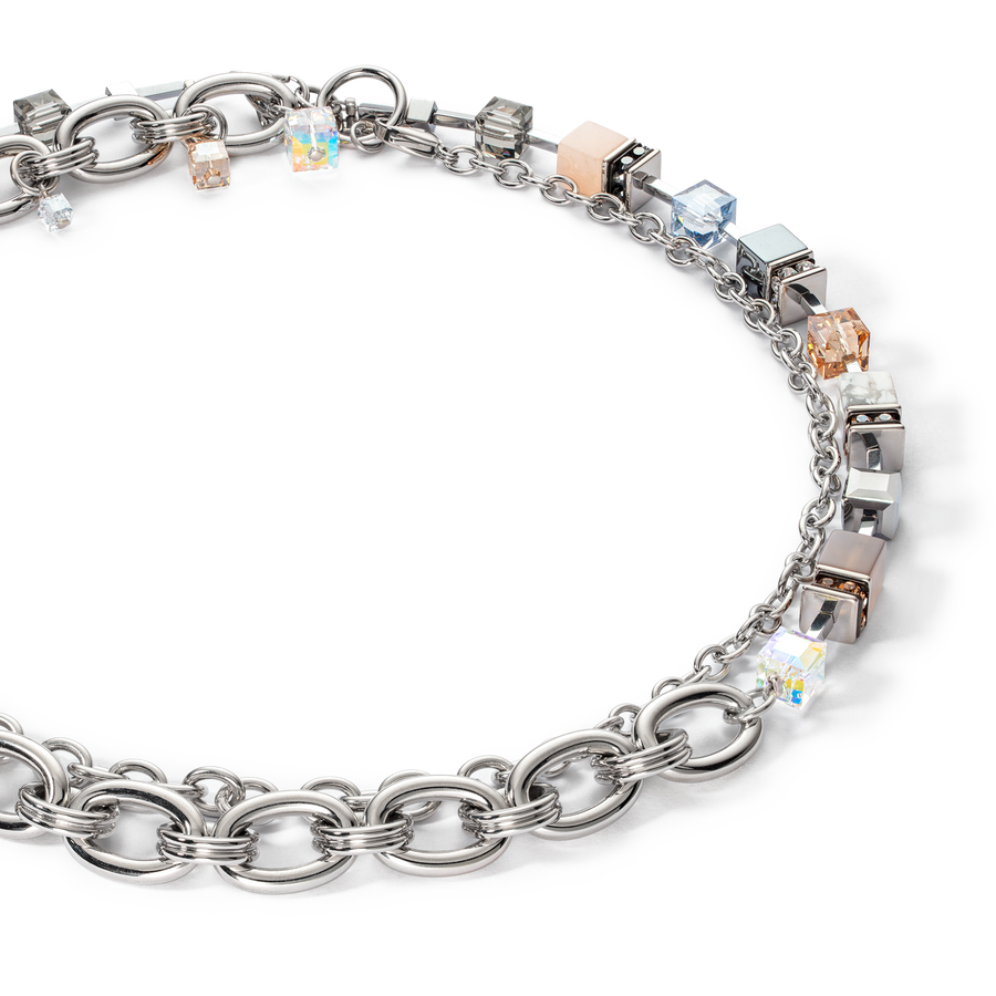 Necklace GeoCUBE® Statement Precious Chunky Chain Multiwear grau-beige