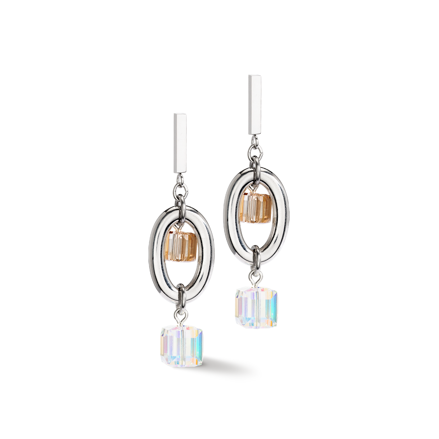 Earrings GeoCUBE® Statement Precious Chunky Chain Multiwear grau-beige