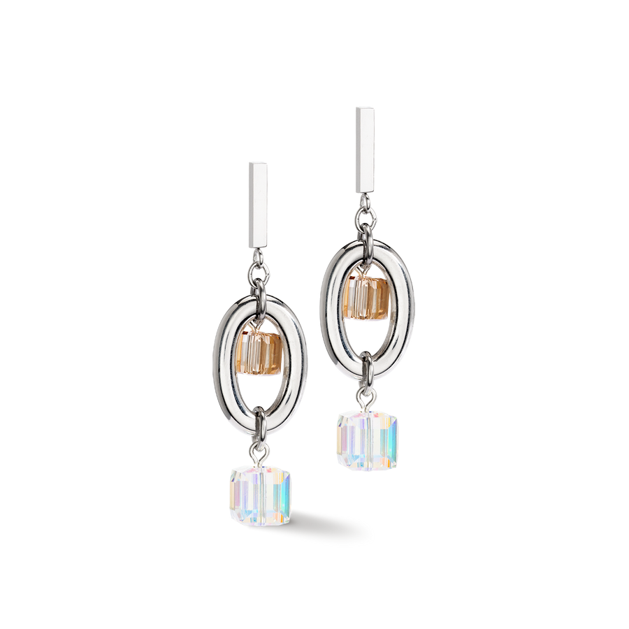 Earrings GeoCUBE® Statement Precious Chunky Chain Multiwear grau-beige