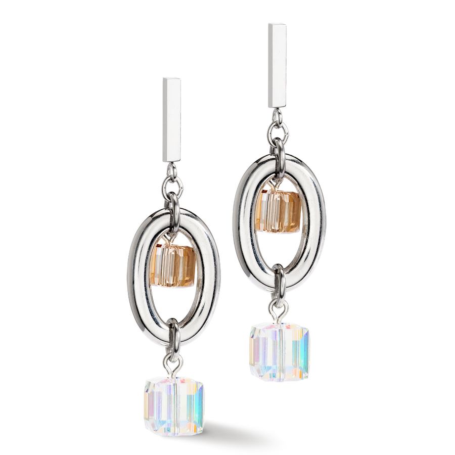 Earrings GeoCUBE® Statement Precious Chunky Chain Multiwear grau-beige