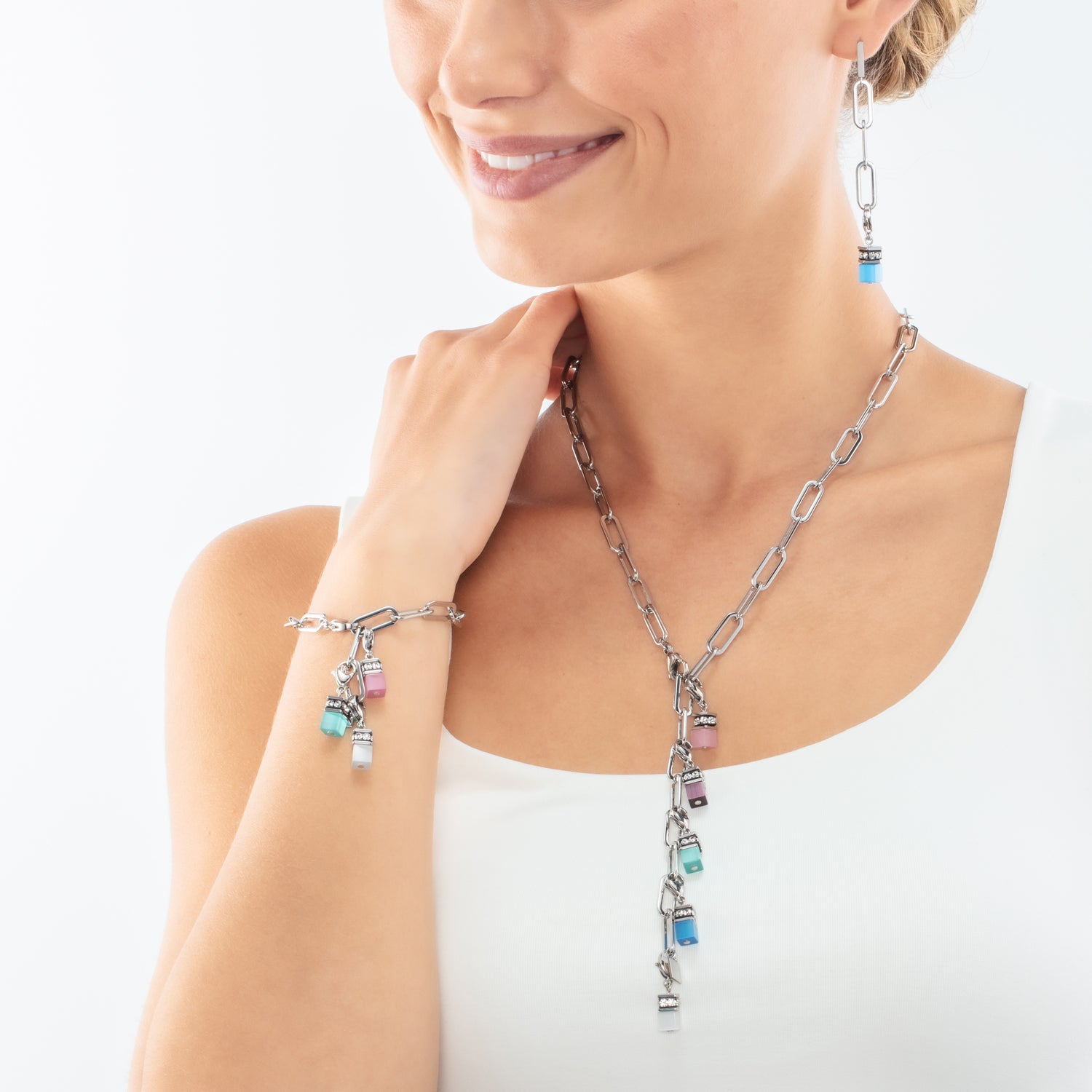 Happy Iconic Cube charm necklace silver pastel