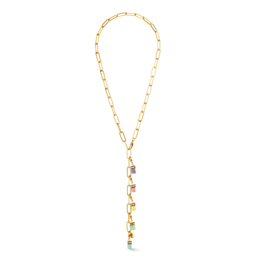 Happy Iconic Cube charm necklace gold pastel
