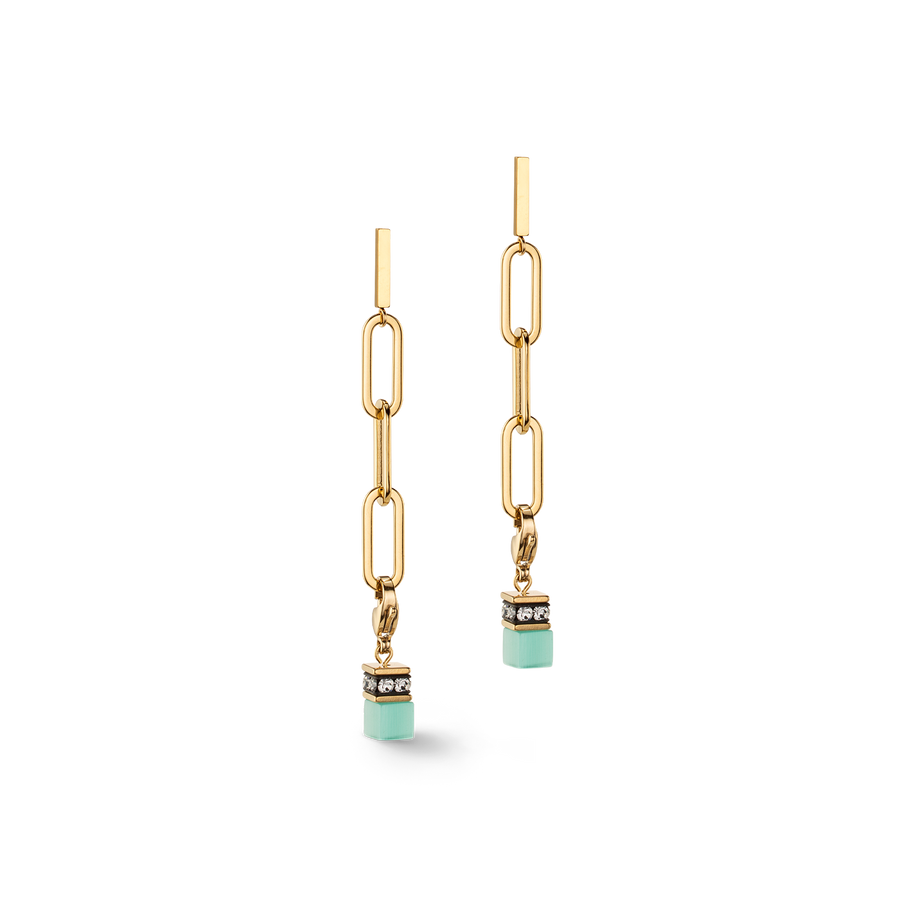 Happy Iconic Cube charm earrings gold pastel
