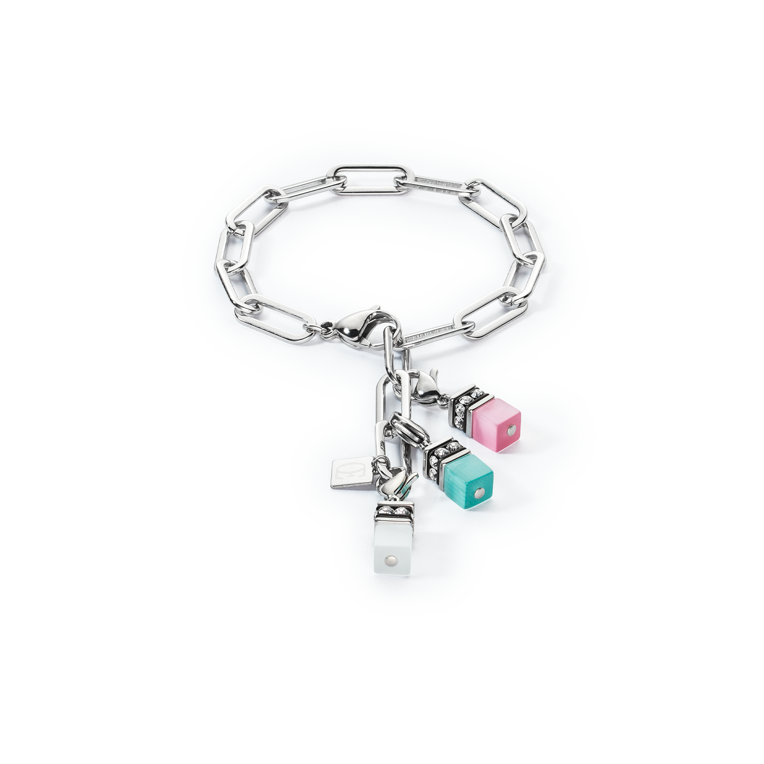Happy Iconic Cube charm bracelet silver pastel
