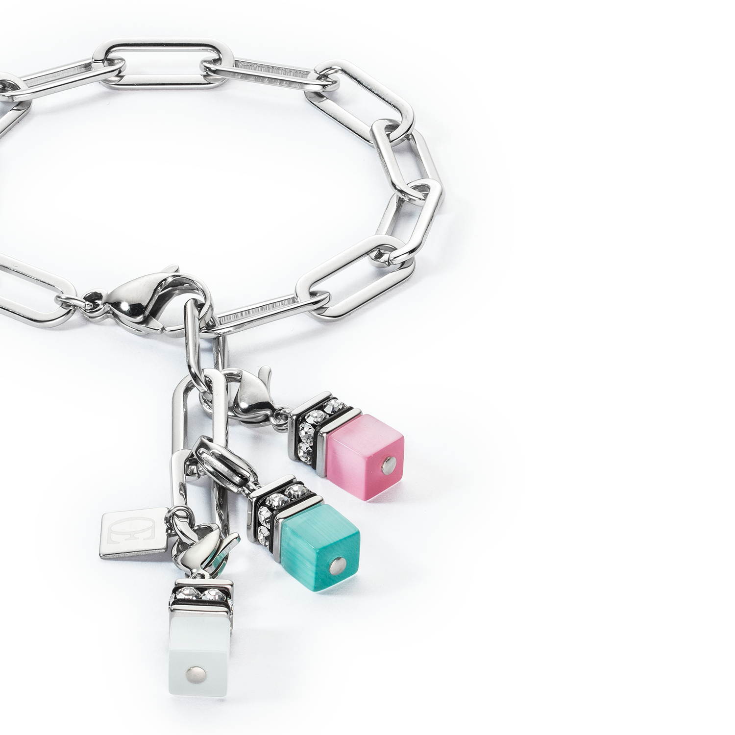 Happy Iconic Cube charm bracelet silver pastel