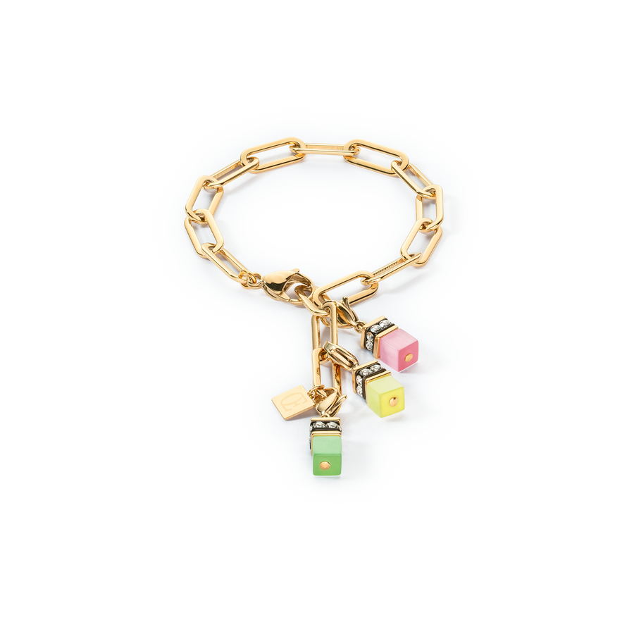 Happy Iconic Cube charm bracelet gold pastel