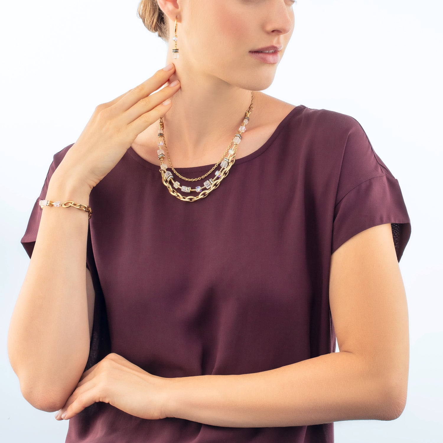 GeoCUBE® Festive Layer necklace gold-white