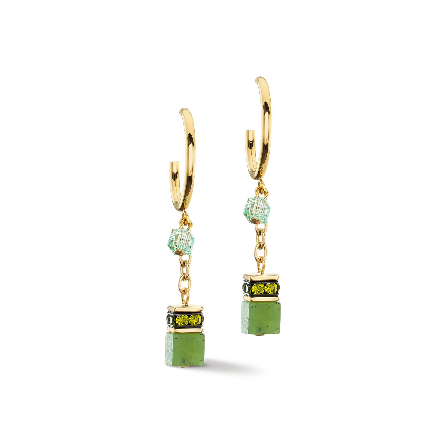 Earrings Creole GeoCUBE® Festive Layer gold-green