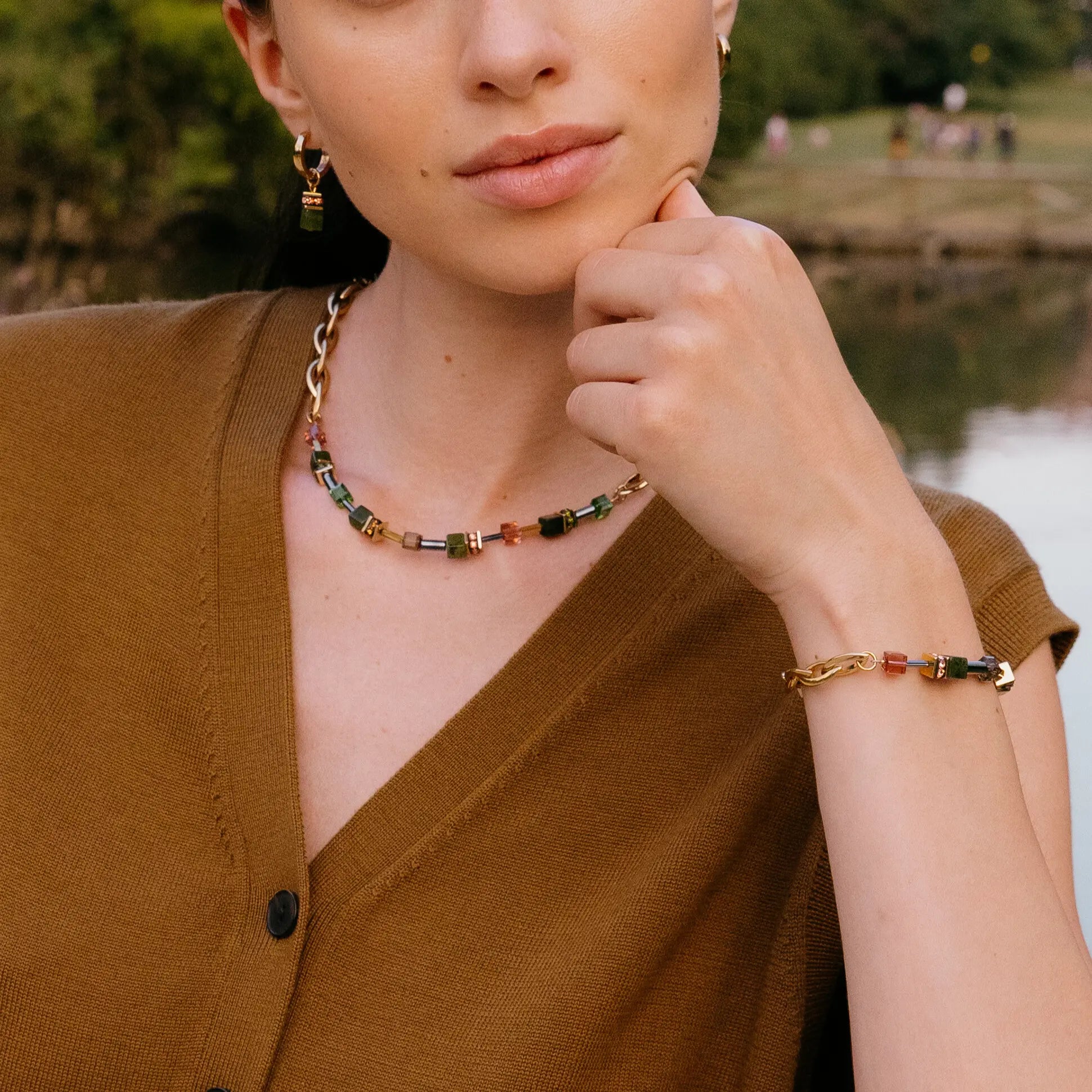 GeoCUBE® Chunky Chain necklace gold-green