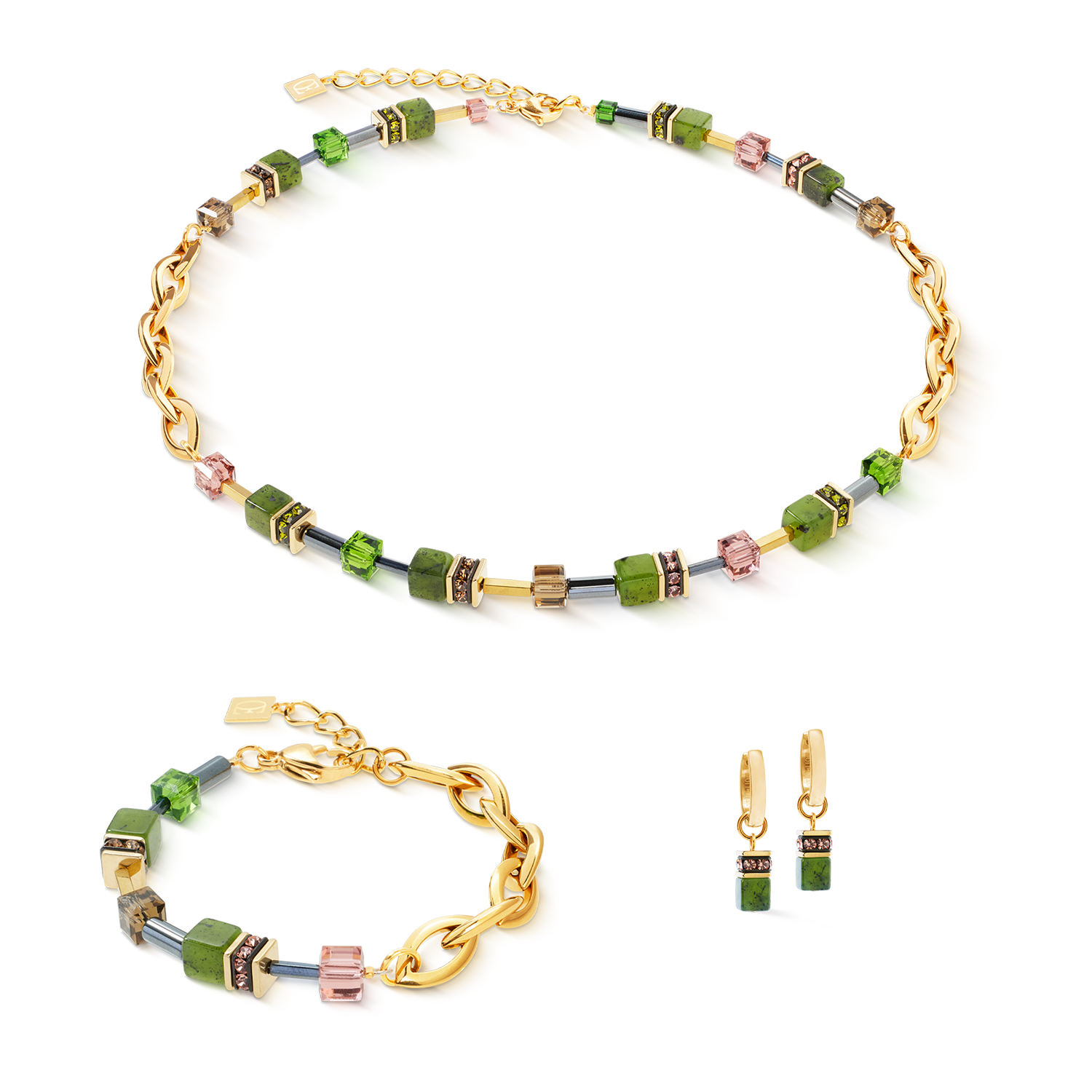 GeoCUBE® Chunky Chain hoop earrings gold-green