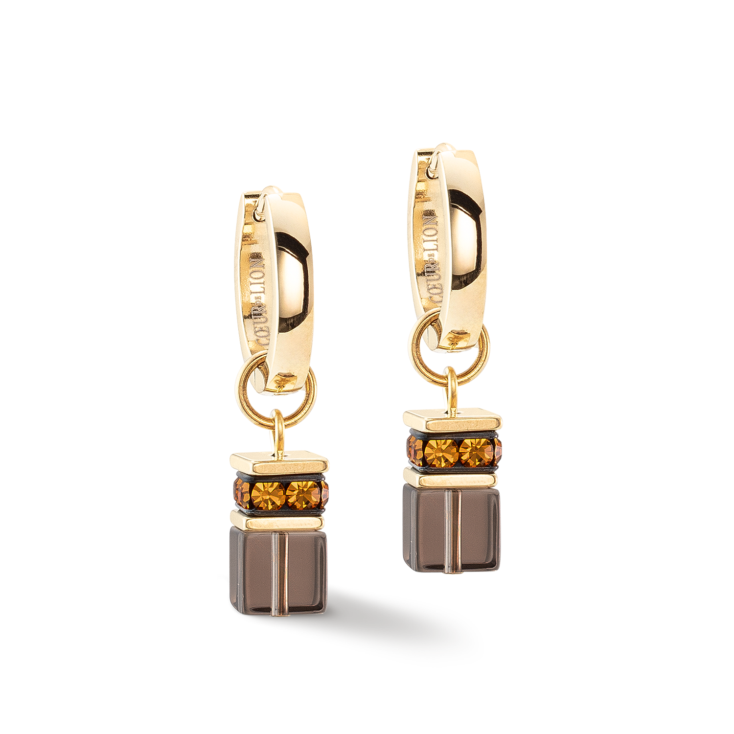GeoCUBE® Chunky Chain hoop earrings gold-brown