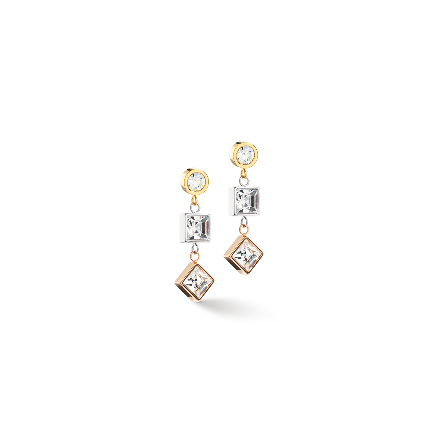 Earrings Brilliant Square Trilogy interchangeable Pendant Tricolor