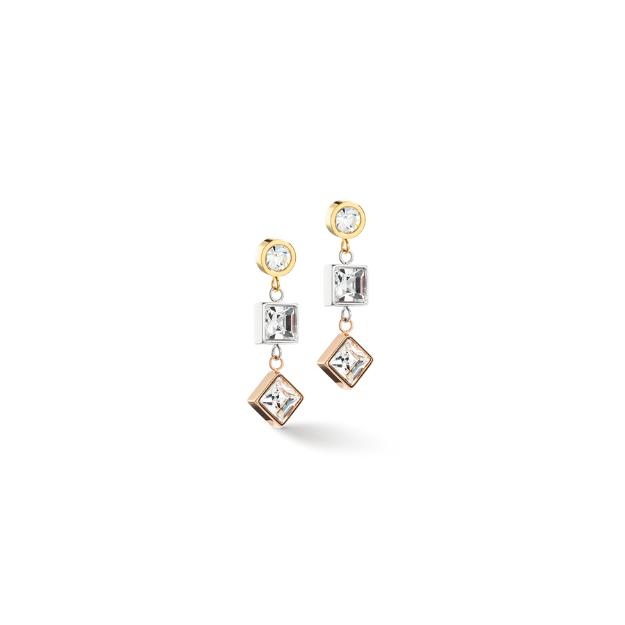 Earrings Brilliant Square Trilogy interchangeable Pendant Tricolor
