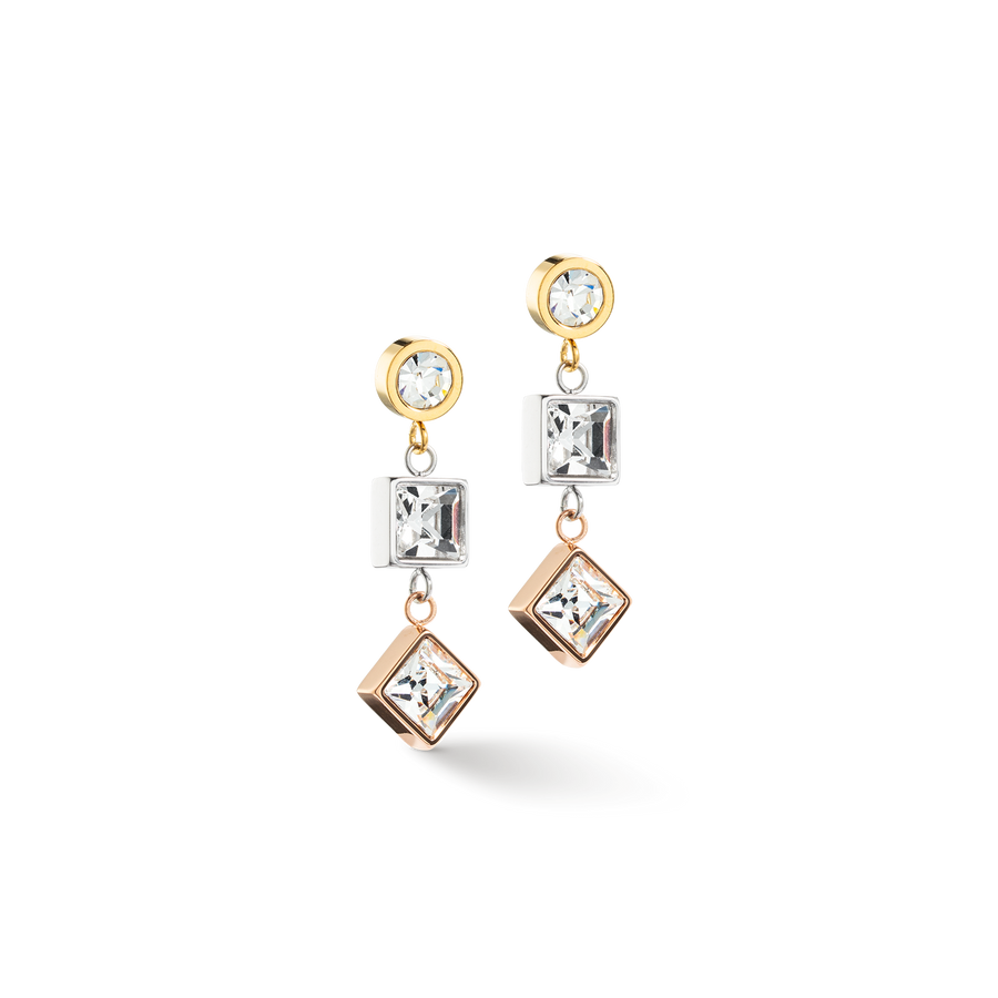 Earrings Brilliant Square Trilogy interchangeable Pendant Tricolor