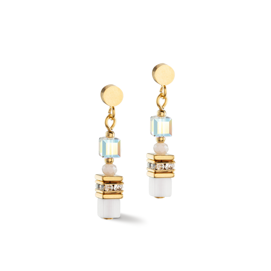 Mini Cubes earrings gold white