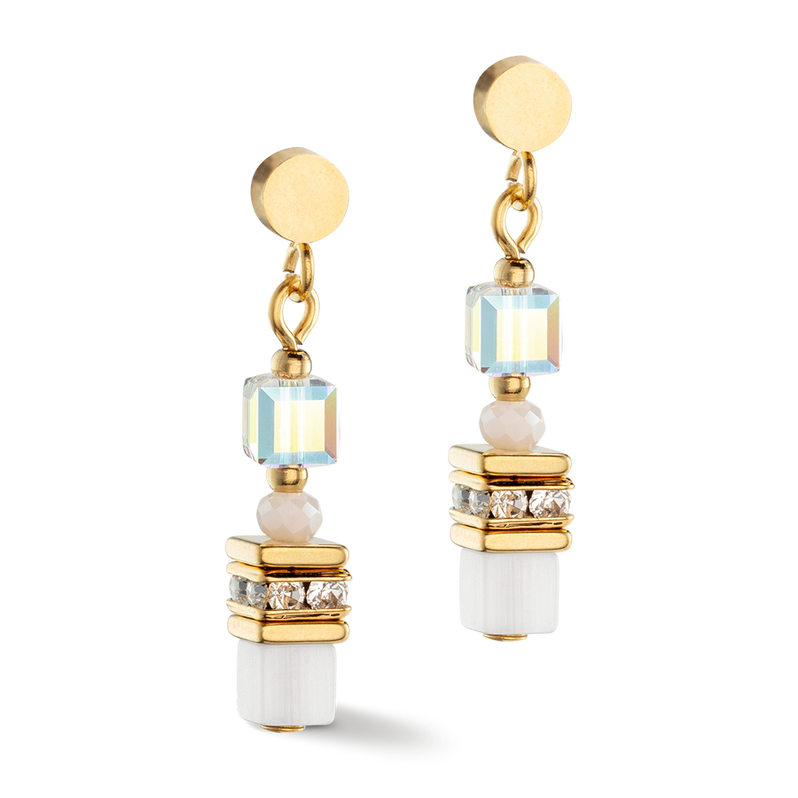 Mini Cubes earrings gold white