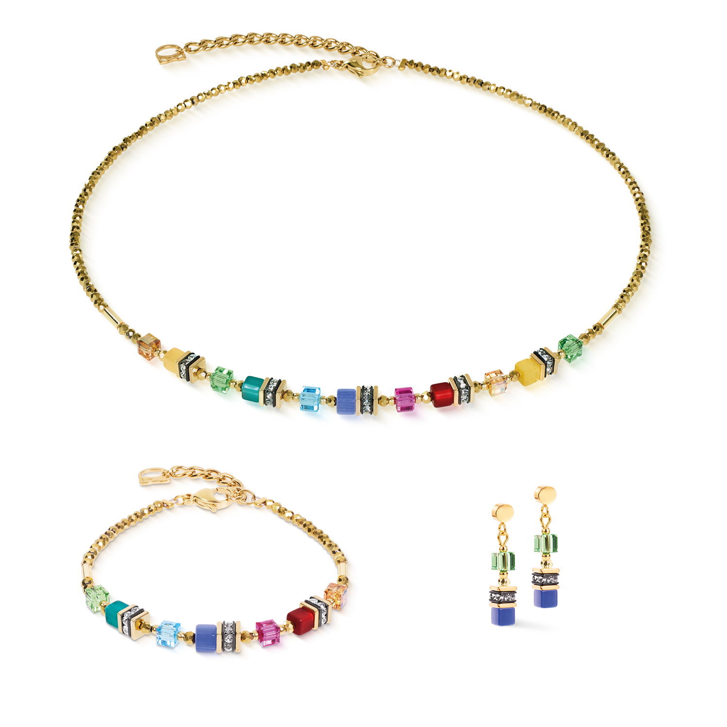 Earrings Mini Cubes multicolor rainbow gold