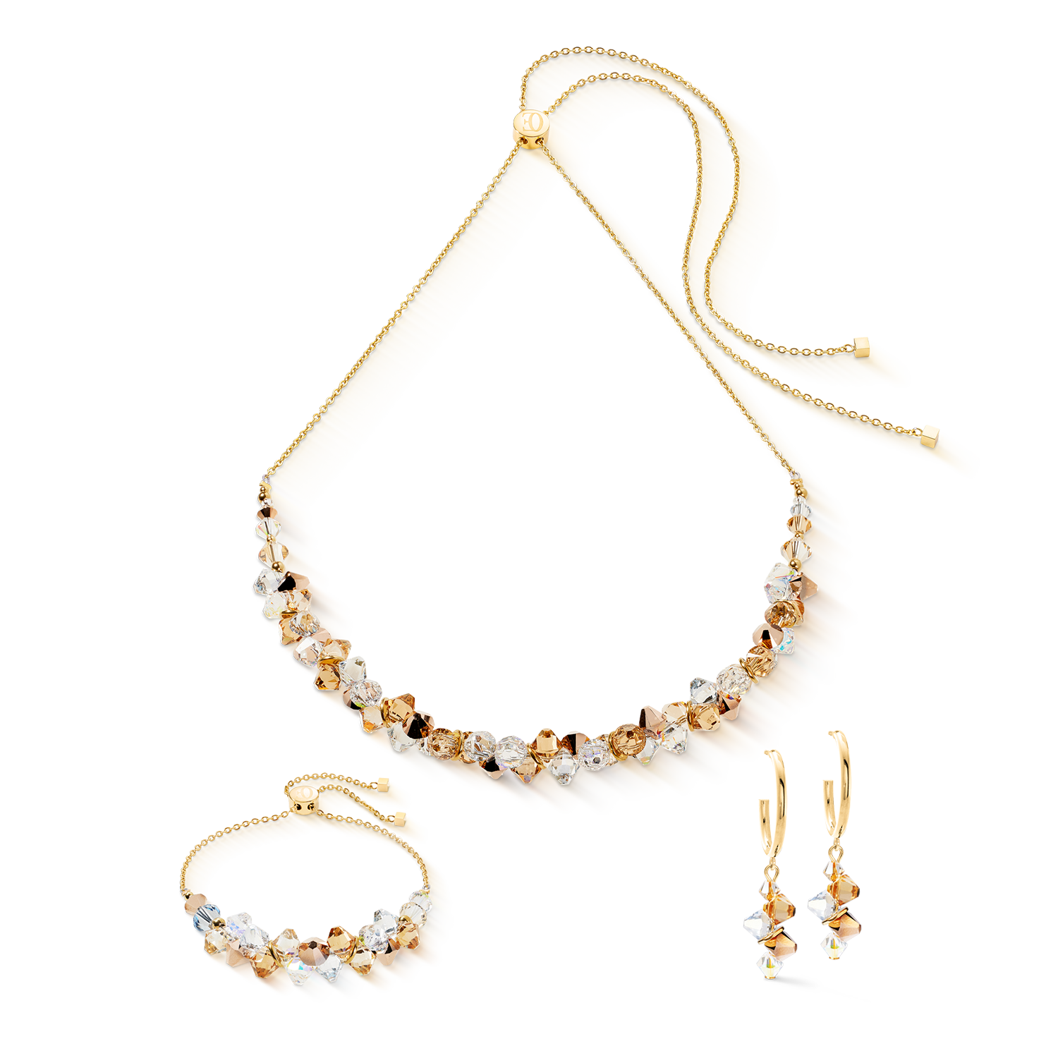 Dancing Crystals necklace gold-beige