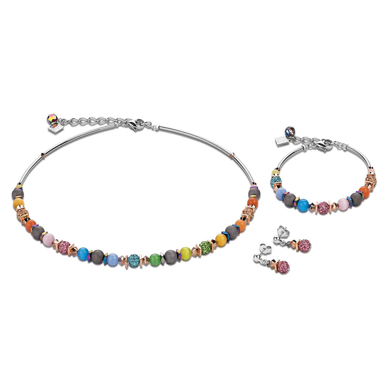Necklace Frontline Crystals Pavé & agate & onyx multicolour rainbow
