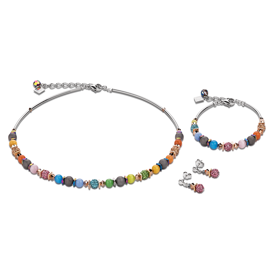 Necklace Frontline Crystals Pavé & agate & onyx multicolour rainbow