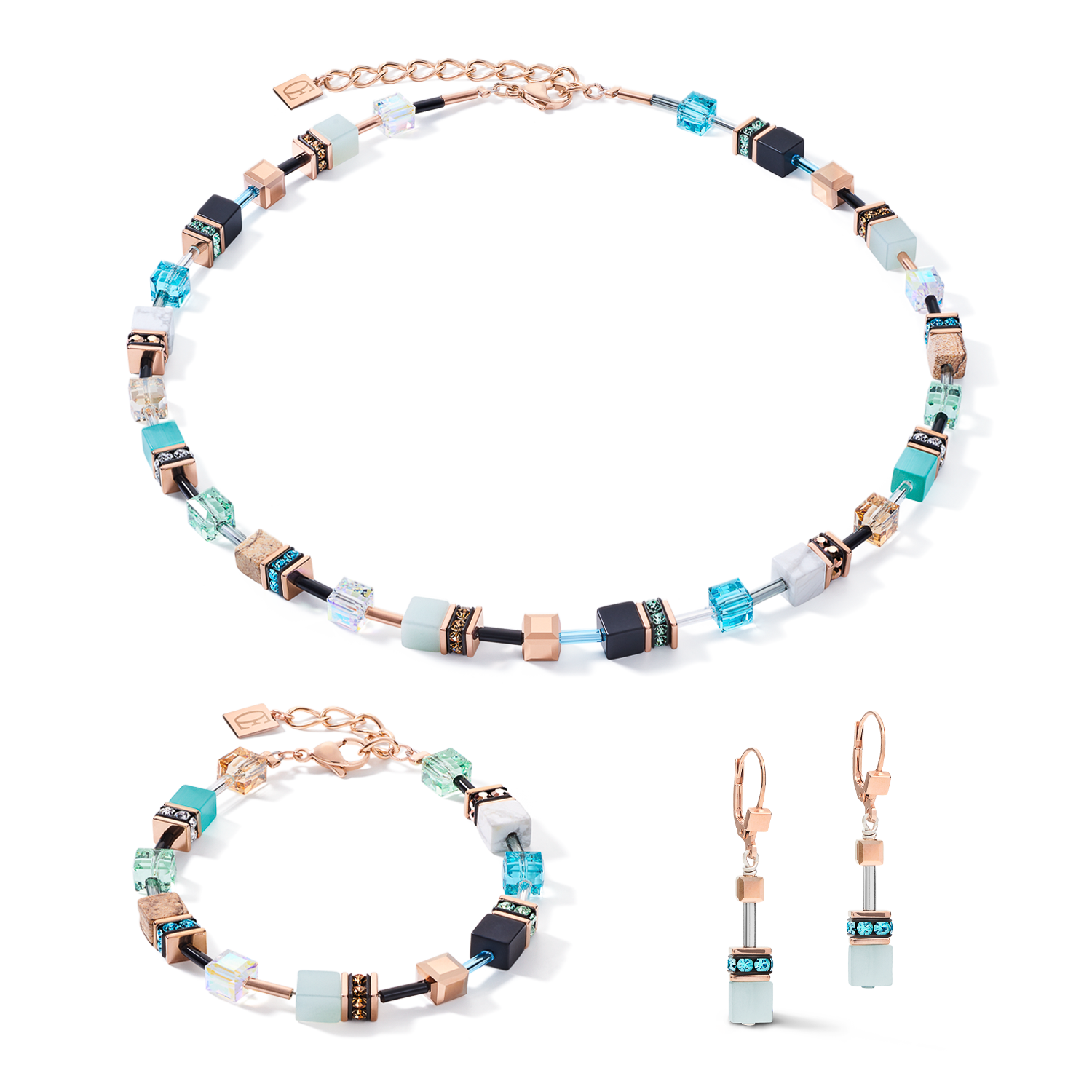 Earrings GeoCUBE®  Crystals & Gemstones aqua-beige