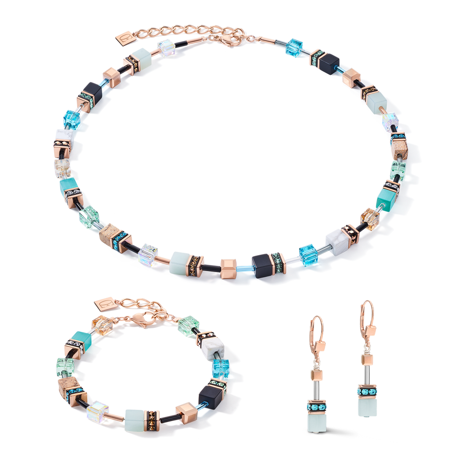 Earrings GeoCUBE®  Crystals & Gemstones aqua-beige