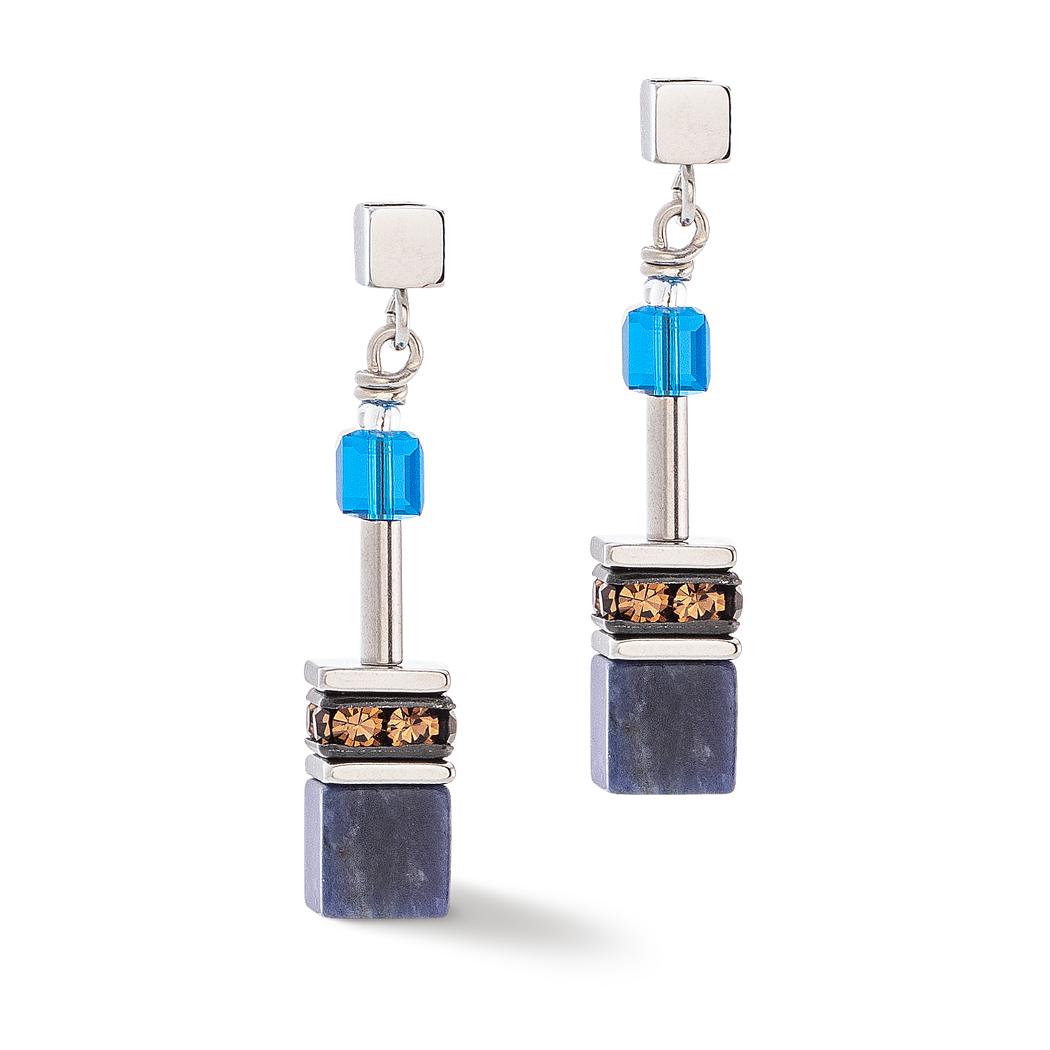 GeoCUBE® Iconic Precious earrings blue-brown