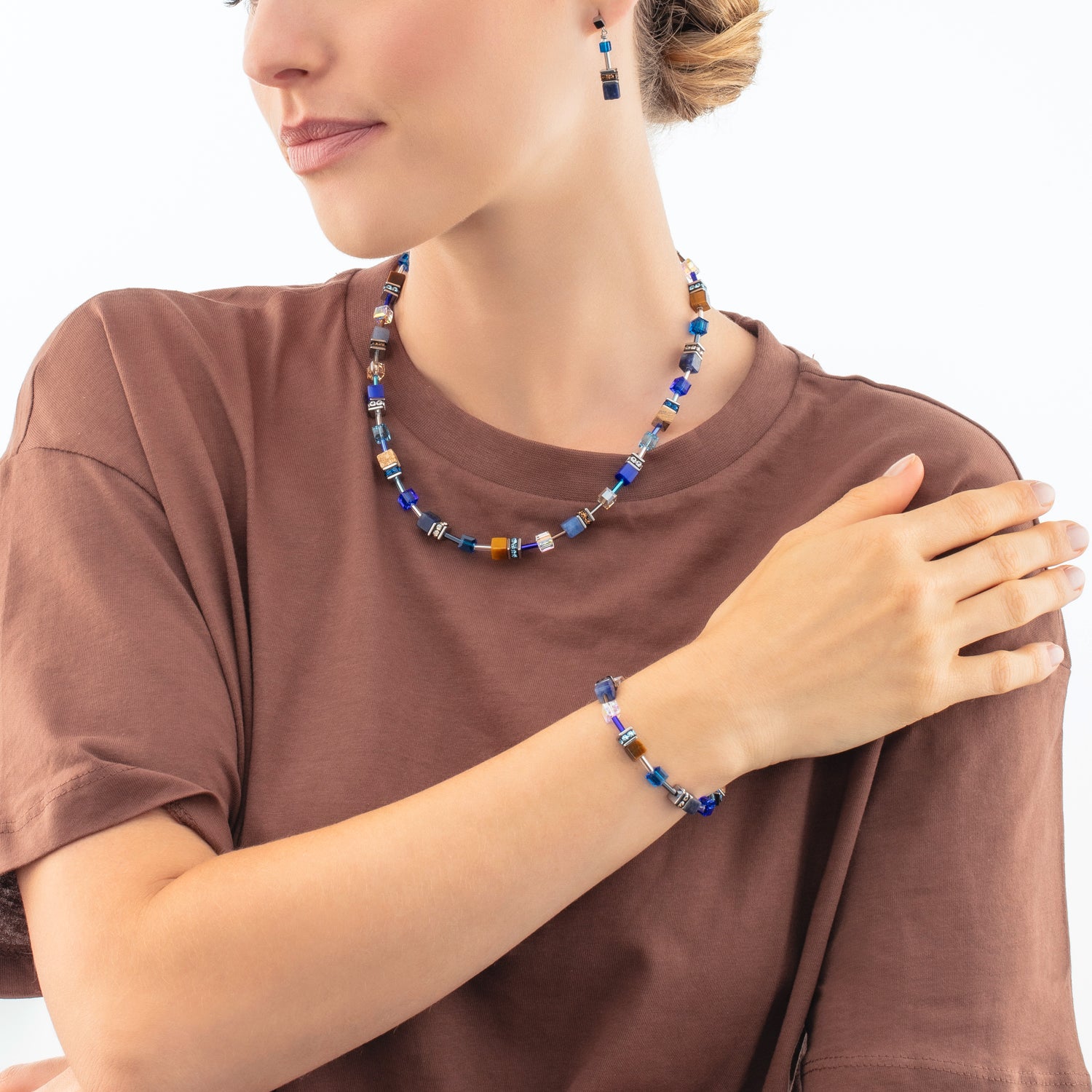 GeoCUBE® Iconic Precious earrings blue-brown