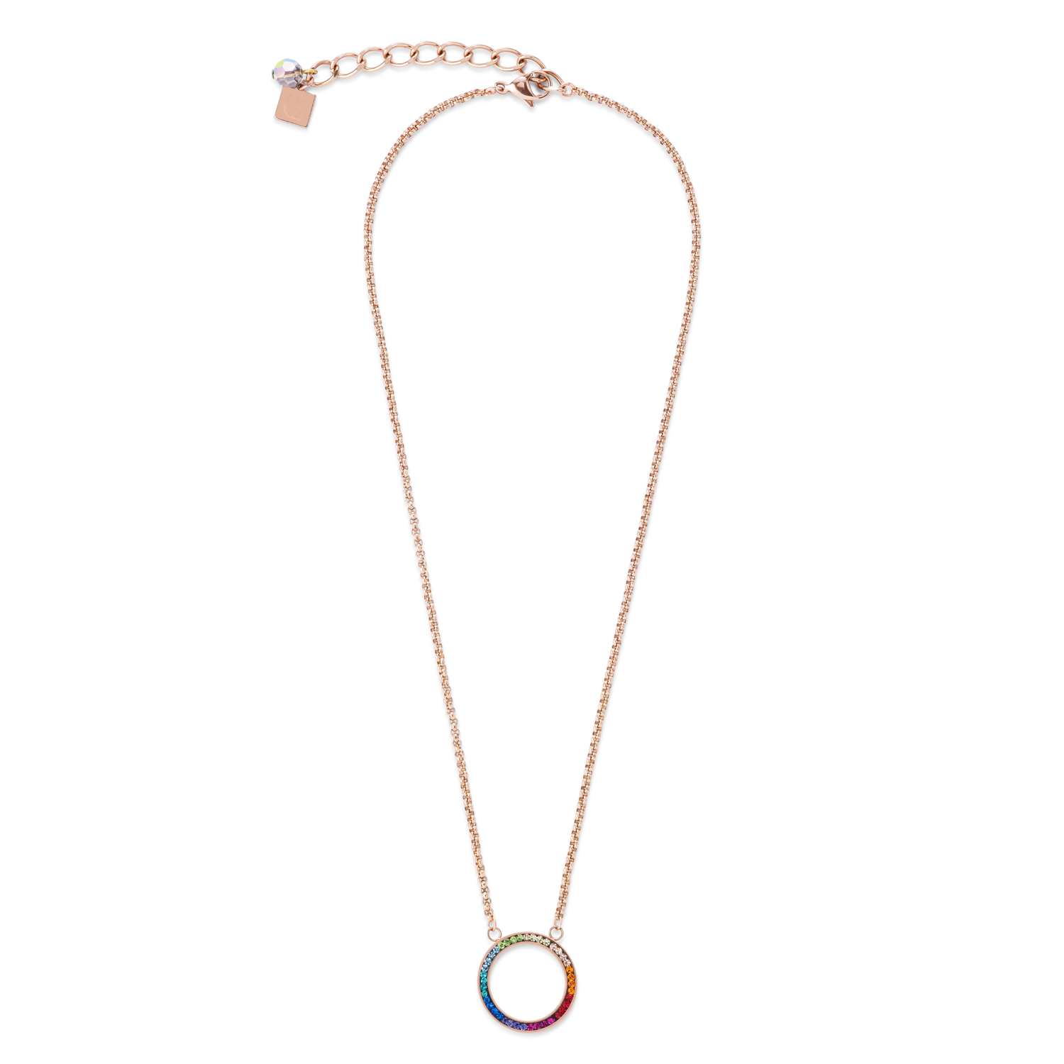 Necklace Ring Crystals pavé & stainless steel rose gold & multicolour