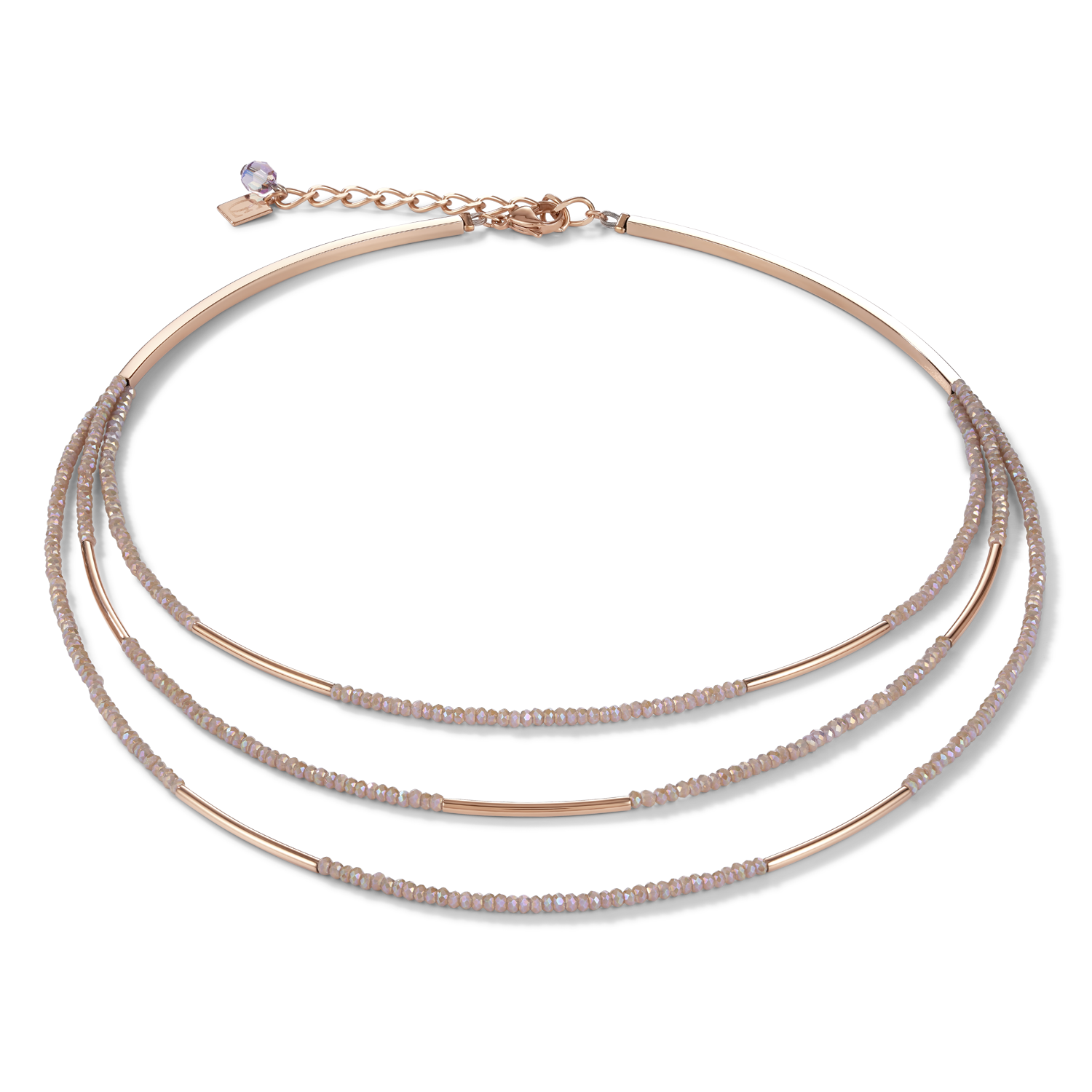 Necklace Waterfall stainless steel rose gold & glass nude
