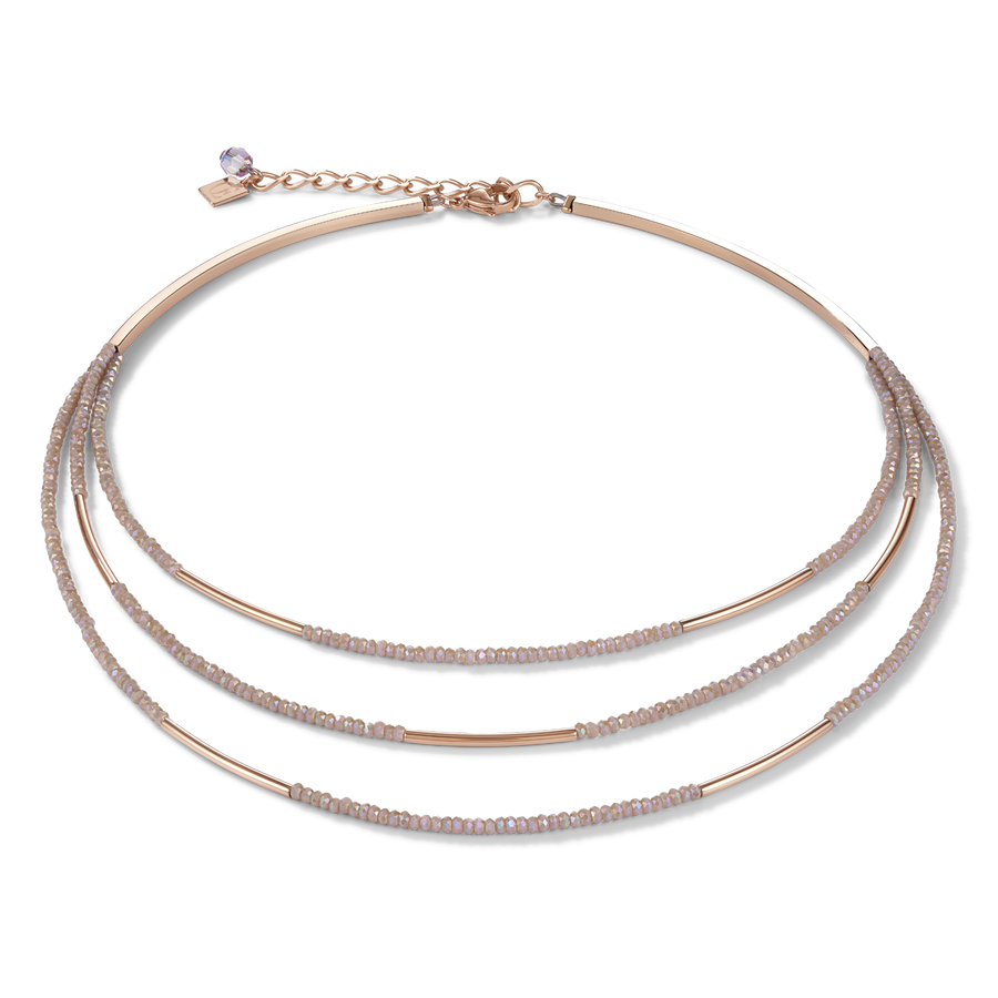 Necklace Waterfall stainless steel rose gold & glass nude