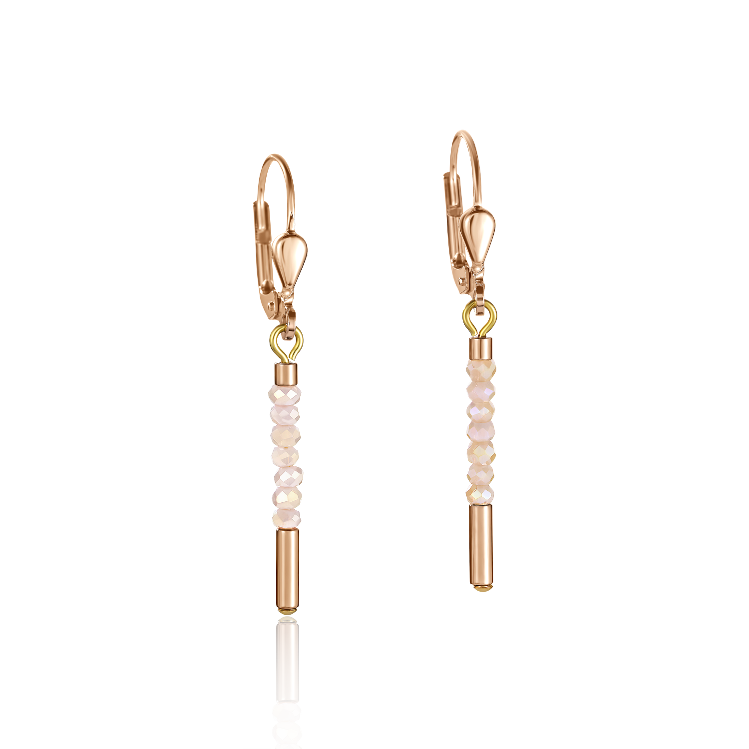 Earrings Waterfall stainless steel rose gold & glass nude