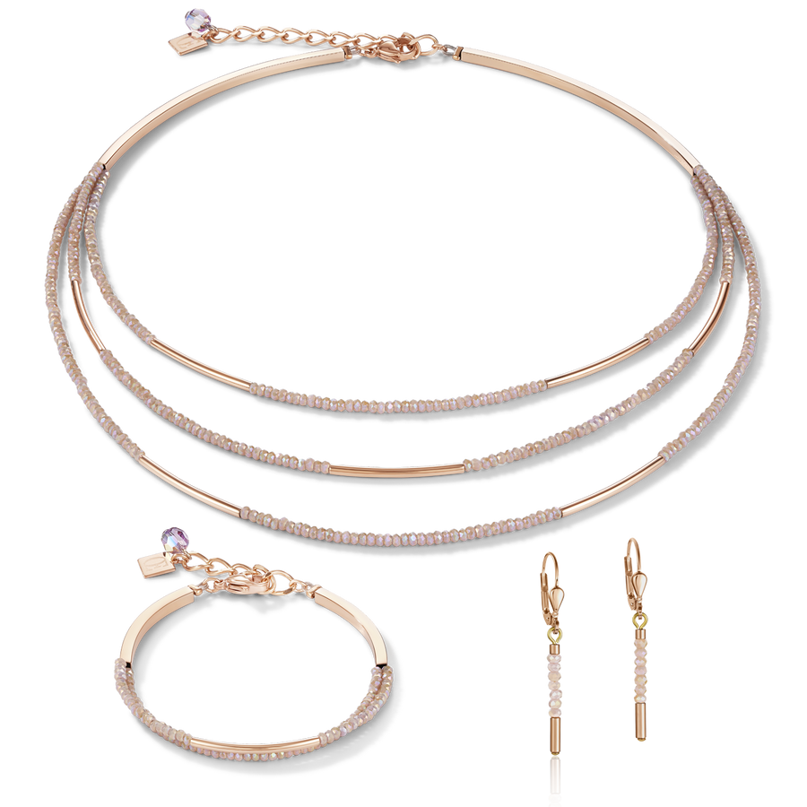 Earrings Waterfall stainless steel rose gold & glass nude