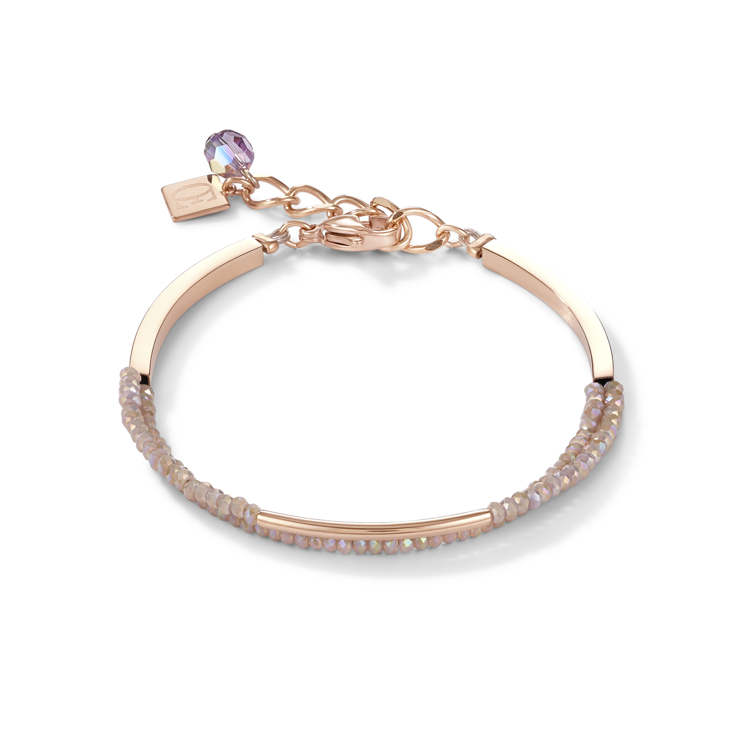 Bracelet Waterfall stainless steel rose gold & glass nude