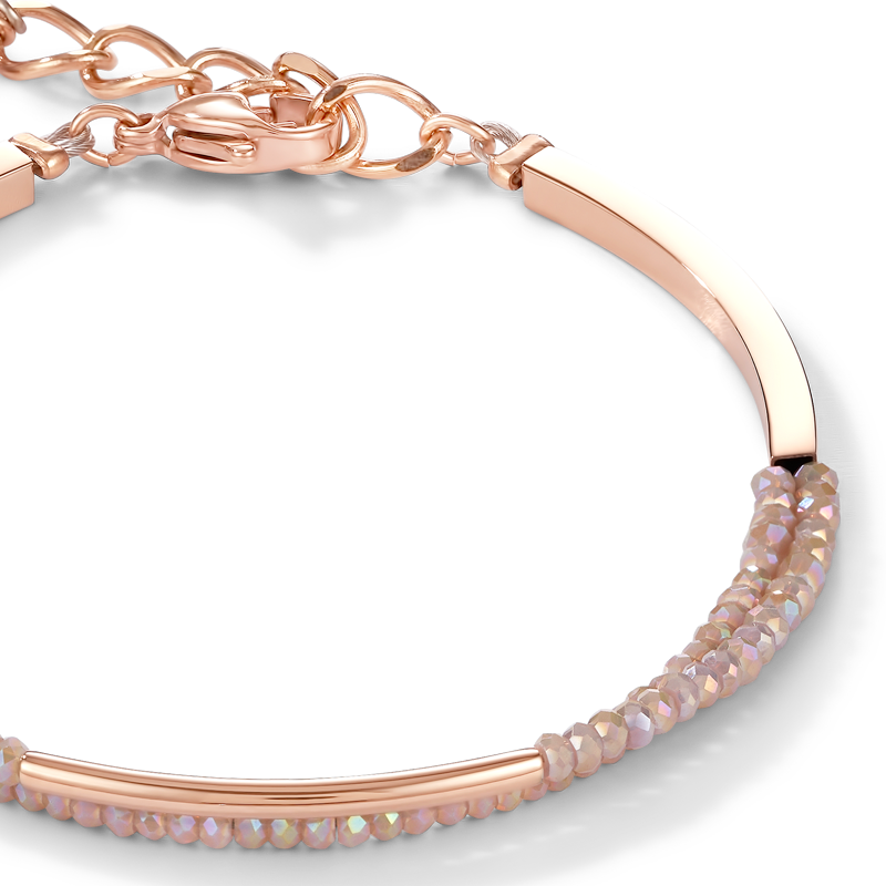 Bracelet Waterfall stainless steel rose gold & glass nude