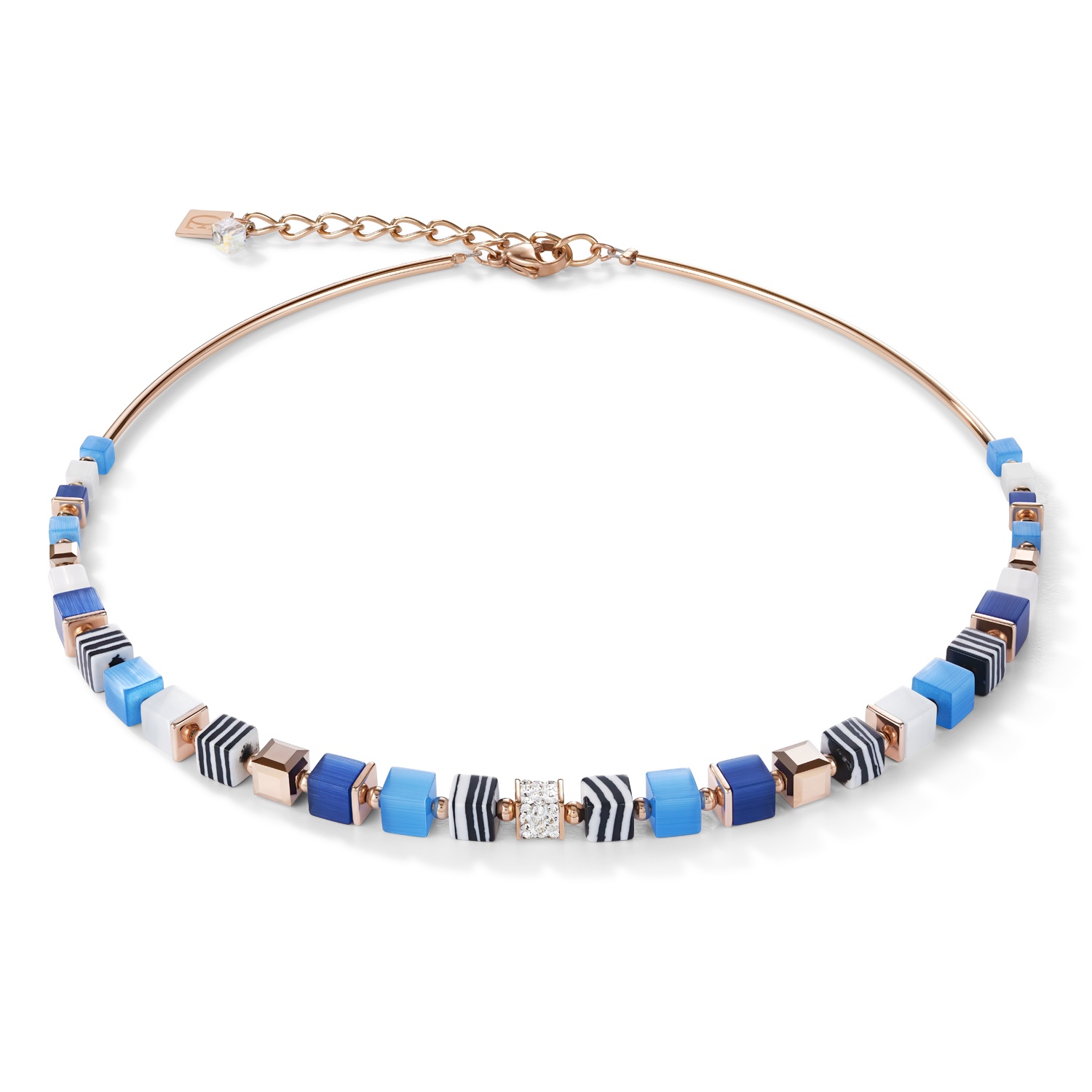 Necklace GeoCUBE® Crystals pavé, synthetique malachite & Swarovski® Crystals blue-turquoise