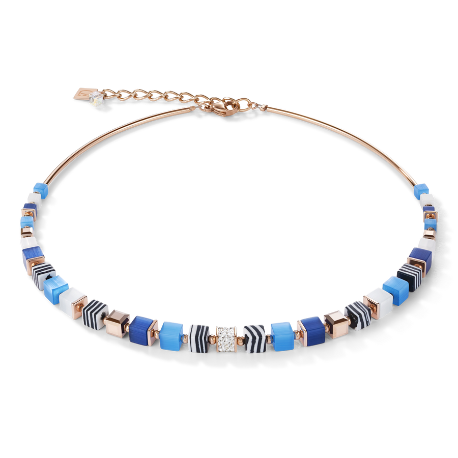 Necklace GeoCUBE® Crystals pavé, synthetique malachite & Swarovski® Crystals blue-turquoise