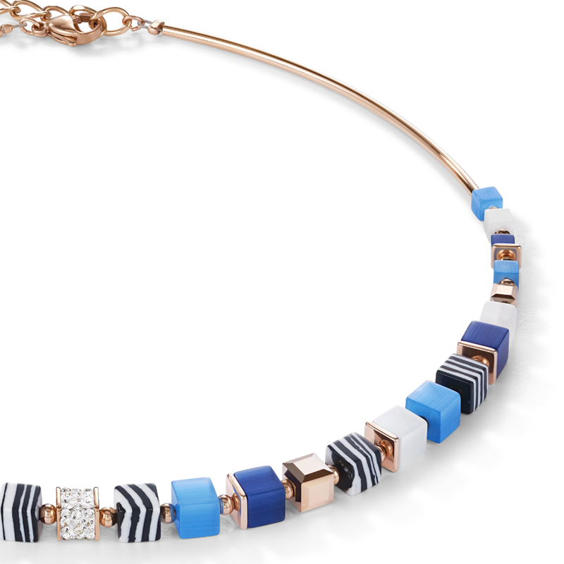 Necklace GeoCUBE® Crystals pavé, synthetique malachite & Swarovski® Crystals blue-turquoise