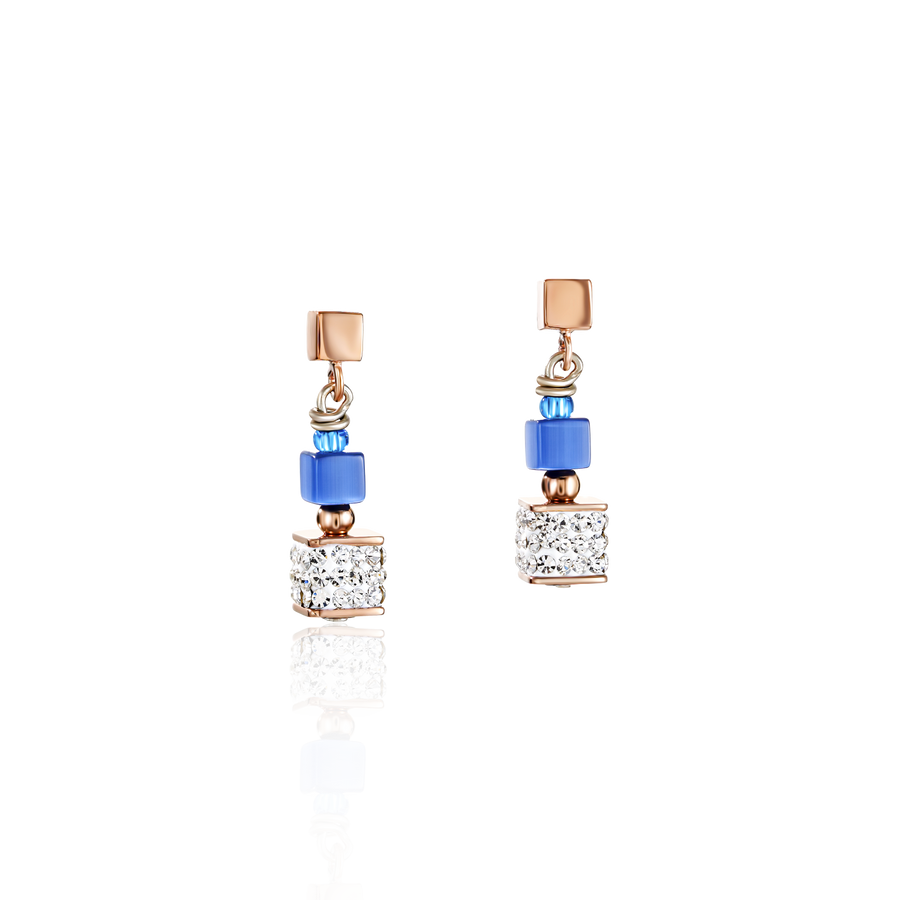 Earrings GeoCUBE® Crystals pavé, synthetique malachite & Swarovski® Crystals blue-turquoise