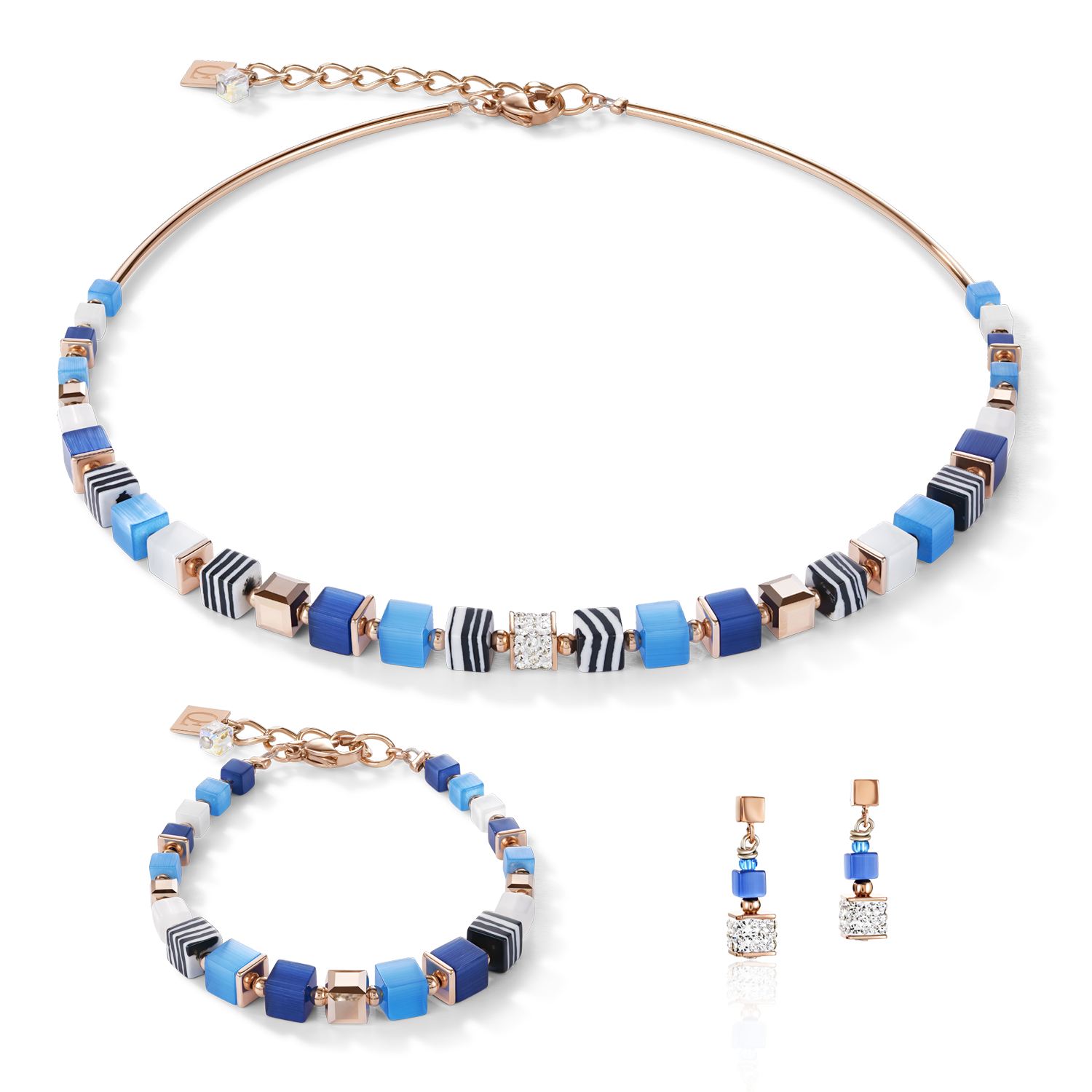 Bracelet GeoCUBE® Crystals pavé, synthetique malachite & Swarovski® Crystals blue-turquoise