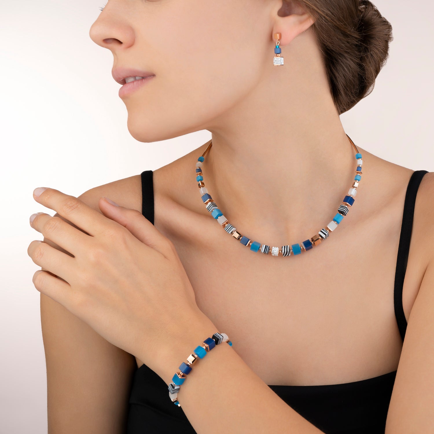 Bracelet GeoCUBE® Crystals pavé, synthetique malachite & Swarovski® Crystals blue-turquoise