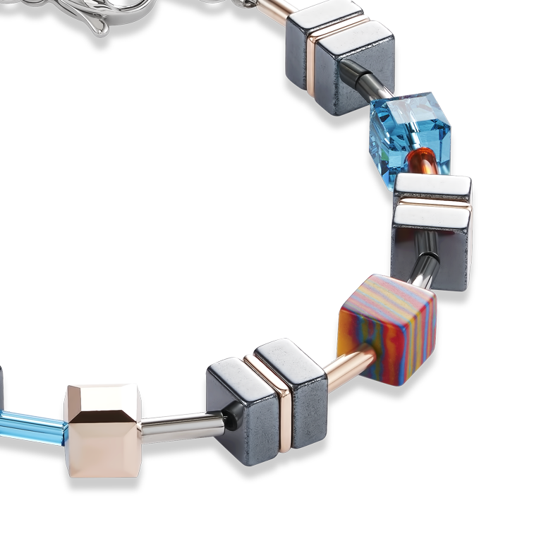 Bracelet GeoCUBE® Haematite, Crystals & synthetic malachite orange-turquoise